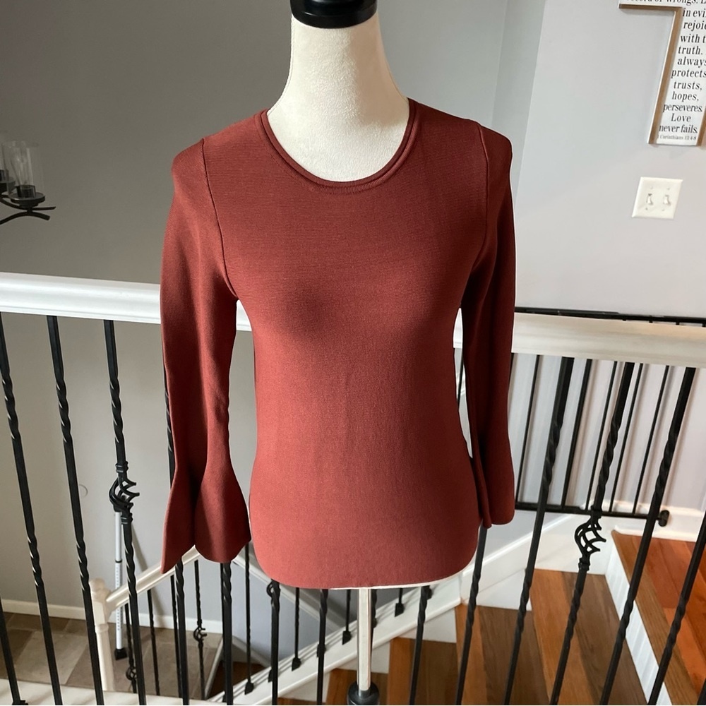 Olivaceous Bell Sleeve Crewneck Sweater‎ Rust Medium